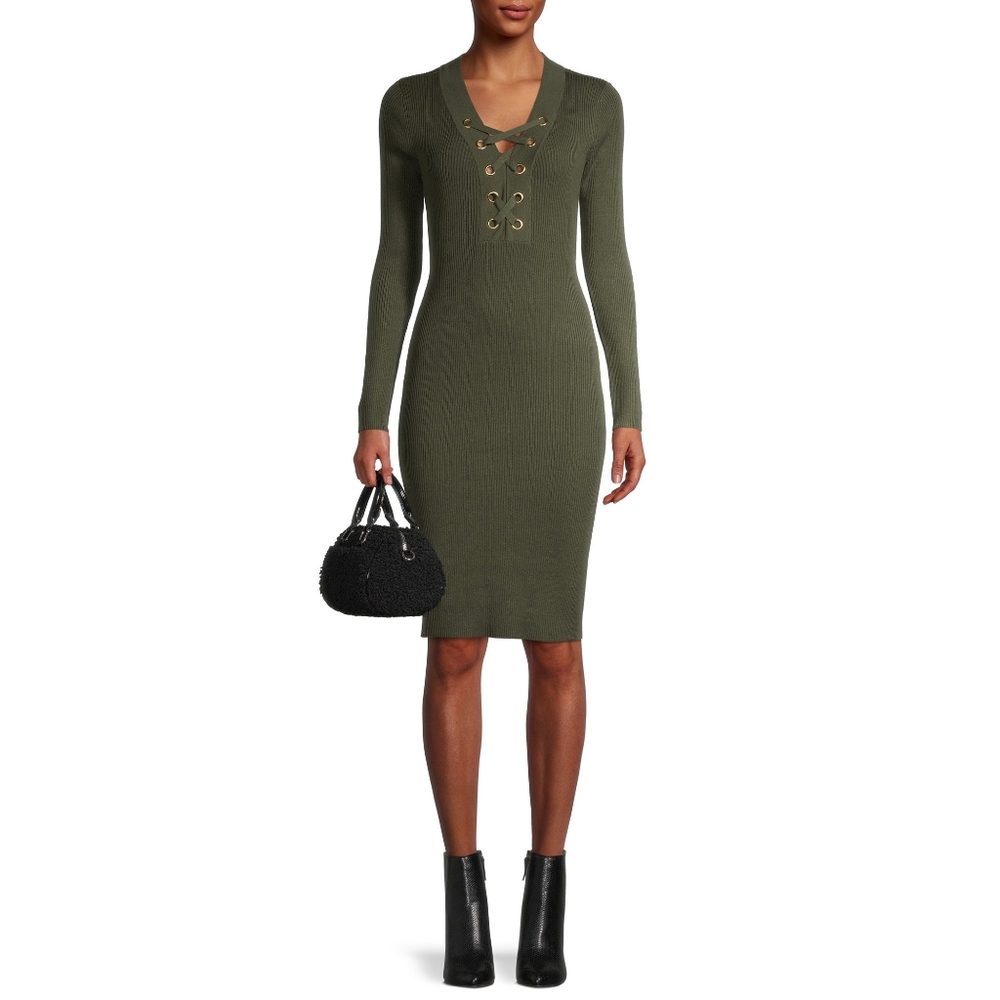 Lace up Bodycon Dress Long Sleeves NWOT - Picture 4 of 9